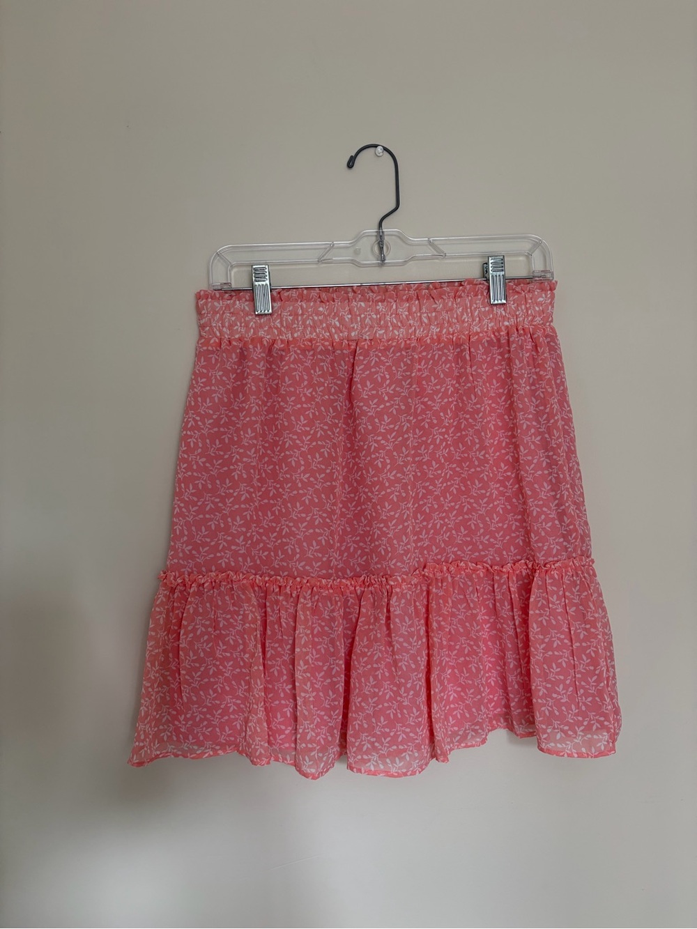Pink Floral Ruffle Hem Skirt
